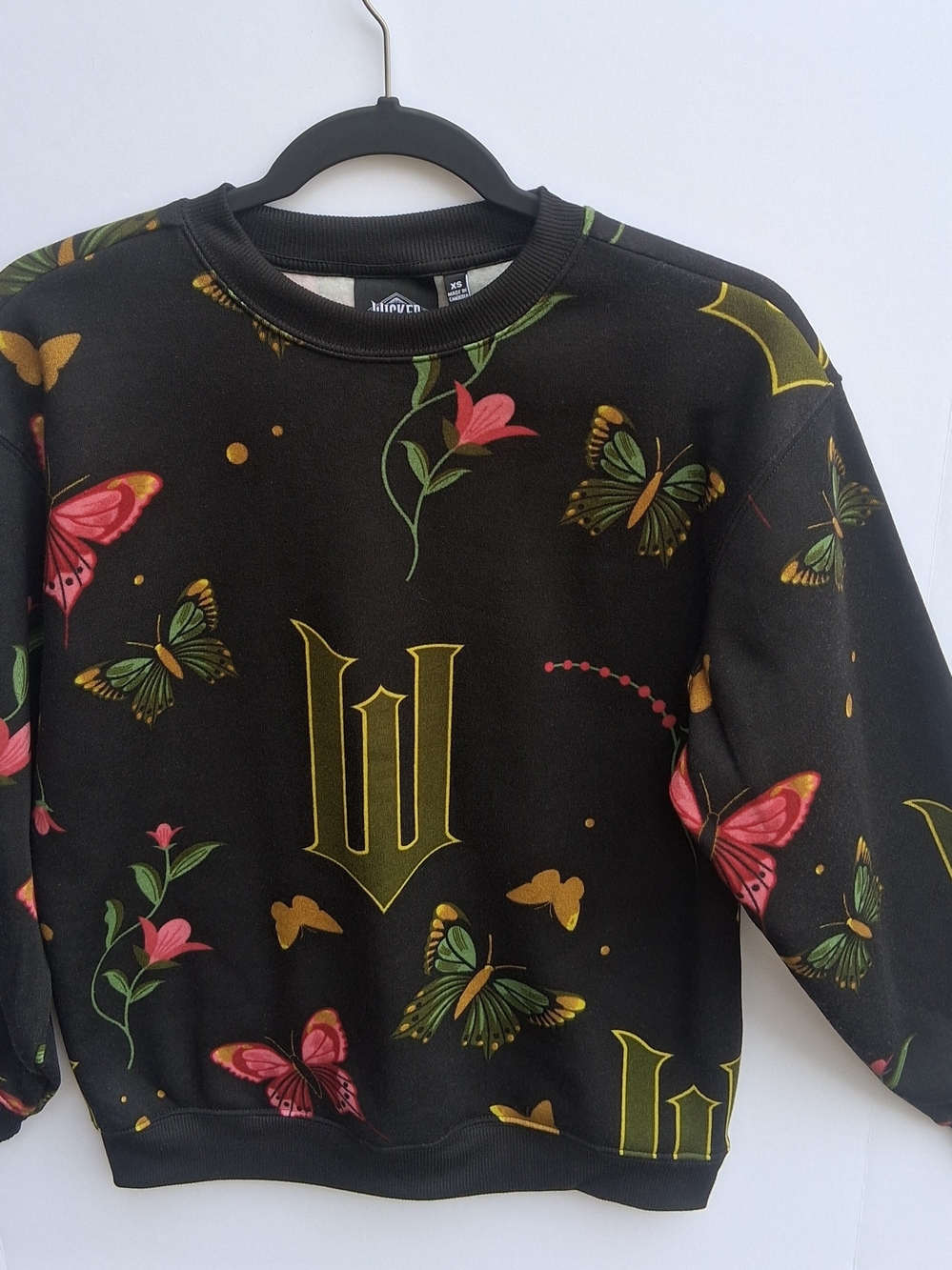 Wicked Womens Black Graphic Print Butterfly/Floral Fleece Crewneck Sweatshirt XS